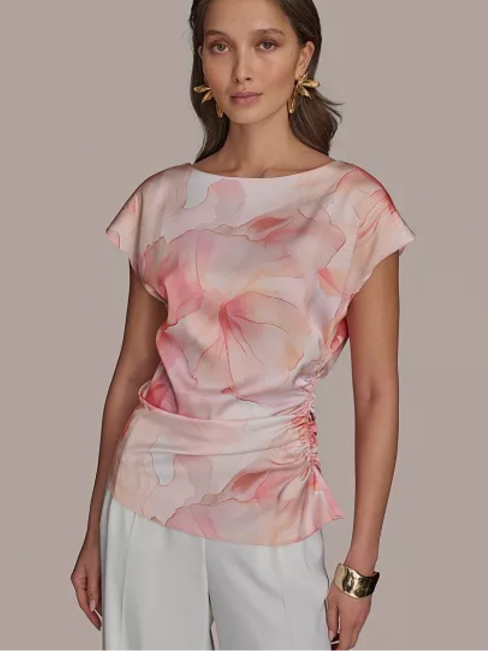DONNA KARAN |  Satin Cap sleeve Blouse | XS